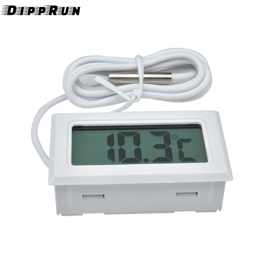 DIPPRUN FY-10 Embedded Digital Display Thermometer with 1M Wire Black Rectangular Thermometer Hygrometer Aquarium Temperature Humidity Meter