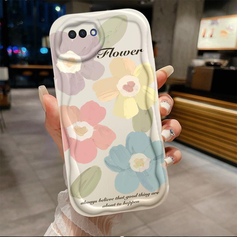 Casing for oppo a5 2018 a3s/realmec1/a12e flower wave ice cream pattern cute girl soft phone case casing
