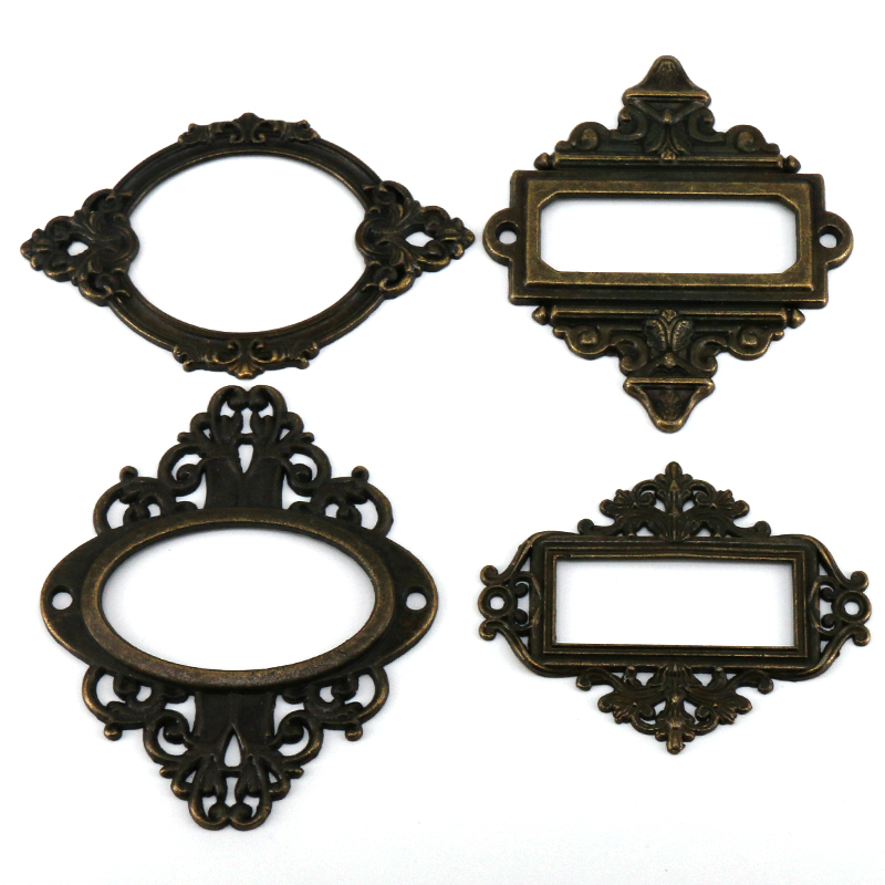 4pcs Vintage Furniture File Cabinet Drawer Box Case Name Holder Metal ...