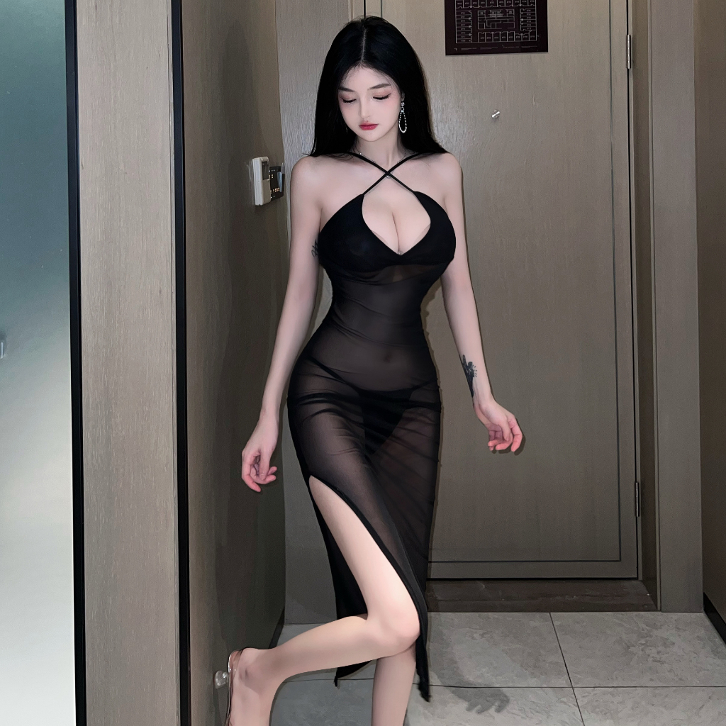 Váy ngủ dây dáng dài xẻ đùi