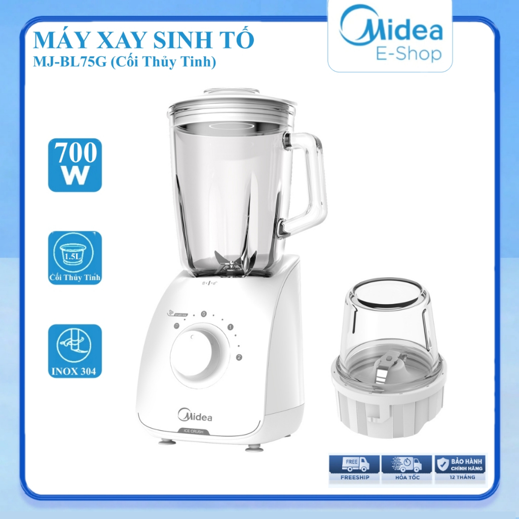 Máy Xay Sinh Tố Midea MJ-BL75G (Công suất 750W, 2 Cối Thuỷ Tinh)