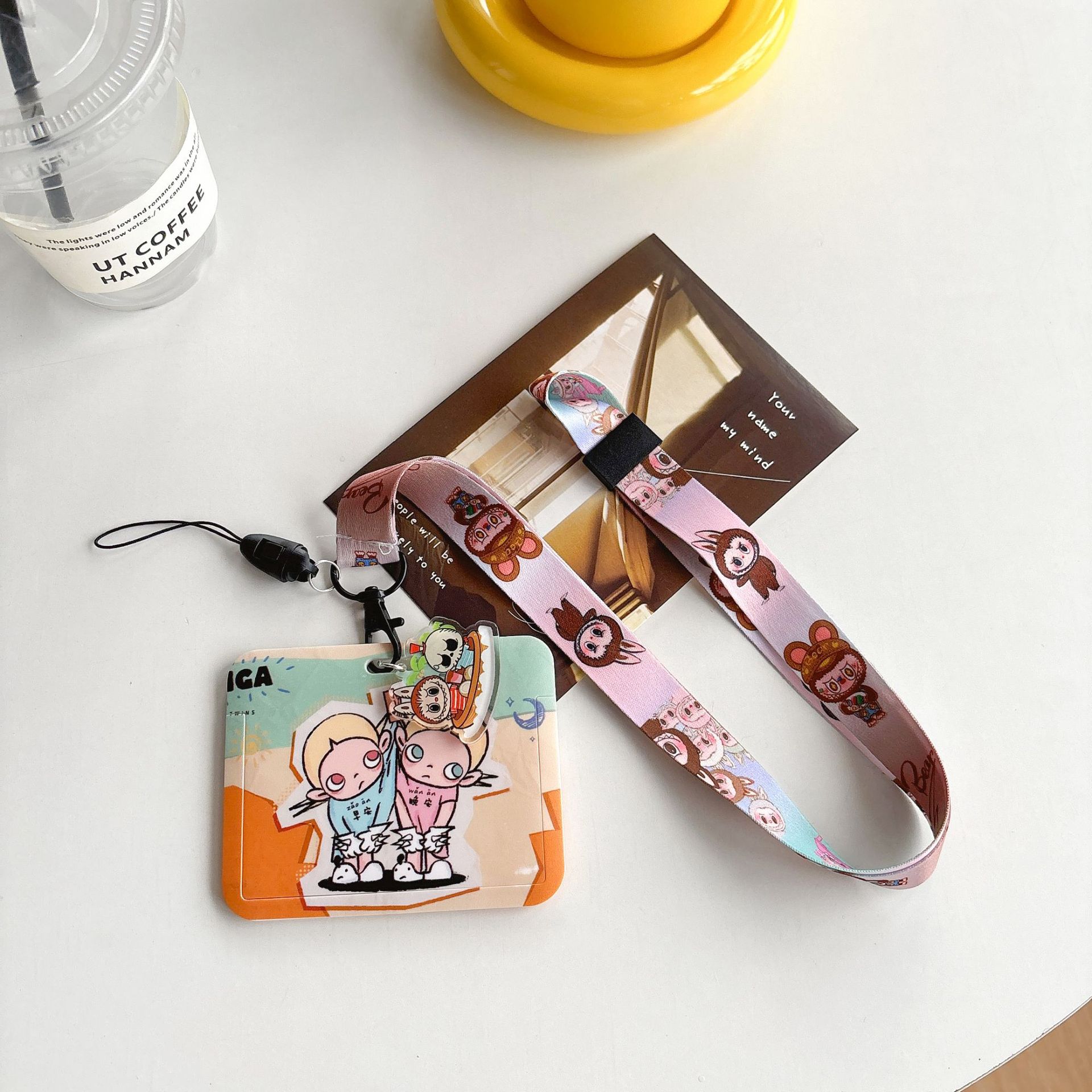 EB Cartoon Labubu Card Holder Hirono Card Cover Molly ID Name Tag With Lanyard. 