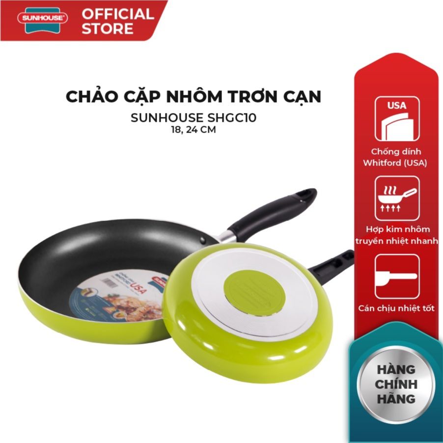 Chảo cặp nhôm trơn cạn sunhouse phi 18 + 24
