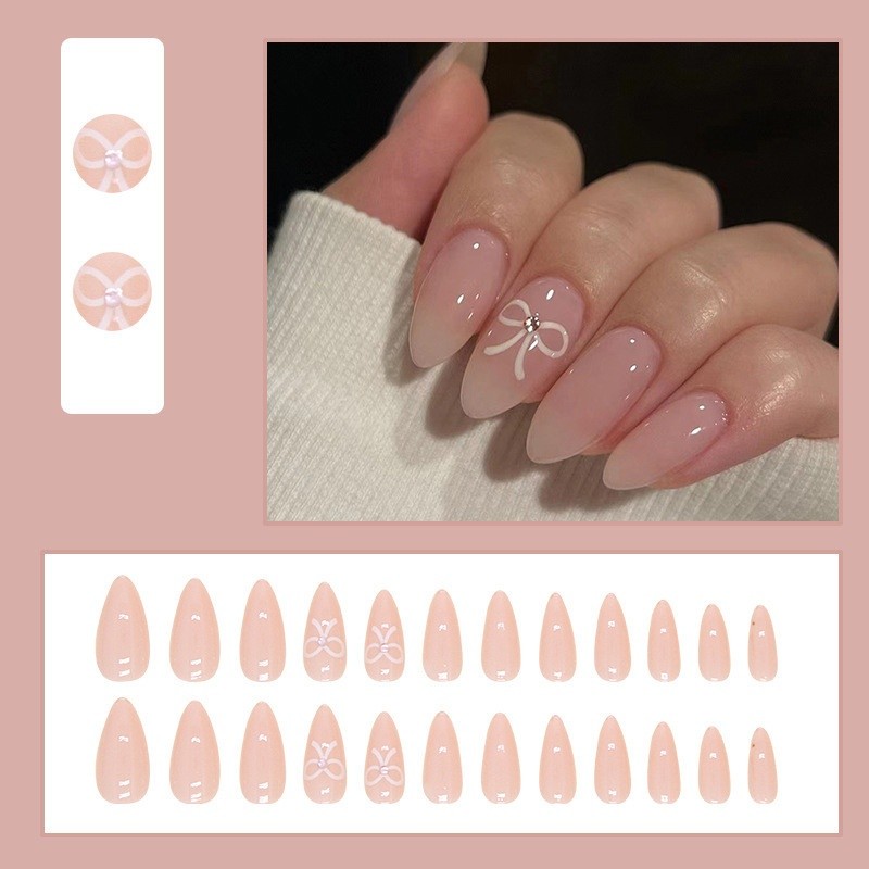 【WITH GLUE】24Pcs Fake Nails Pattern DIY Art Design False Nails Wearable Nails Stylish Pattern Artificial Nails. 