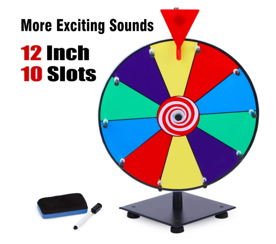 Black Spinning Wheel for Prizes Wheel Spinner Fortune Spin Game Wheel with Dry Erase Markers and Eraser for Carnival Trade Show Party Hooomyai 15 Inch Tabletop Prize Wheel 12 Slots 
