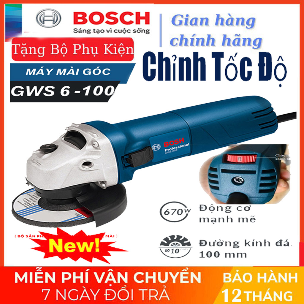 Máy mài điện bosh chỉnh tốc độ chính hãng - máy cắt 1 tấc 100 mm - gws 6-100 - lõi đồng nguyên chất 100% - - máy cắt cầm tay - mài sắt , nhôm, tôn…