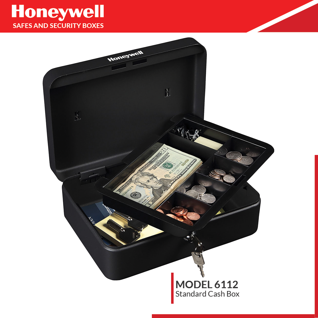 Honeywell Safes & Door Locks 6112 Standard Steel Cash Box with Key Lock Black 