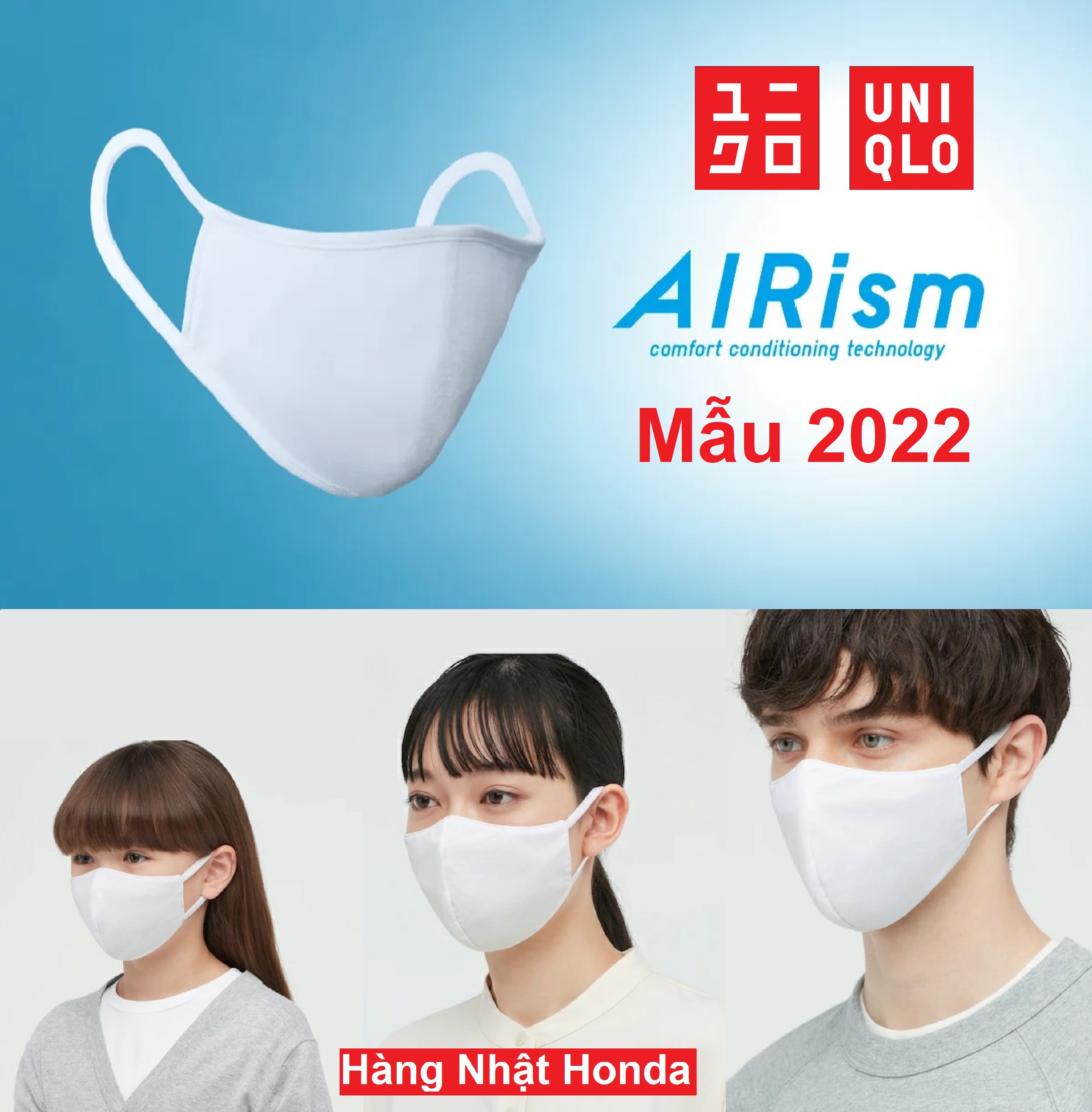 Auth Uniqlo Khẩu trang AIRism Uniqlo Túi 3 chiếc có thể giặt - Mẫu mới 2022 thumbnail