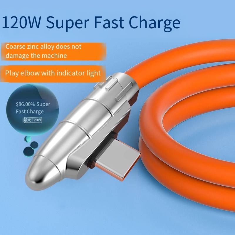 ♥COD♥ Dây sạc siêu nhanh 120W 6A Cáp dữ liệu khuỷu tay Chất lỏng Silicone Elbow Cáp dữ liệu PD Cáp sạc nhanh cho iPhone