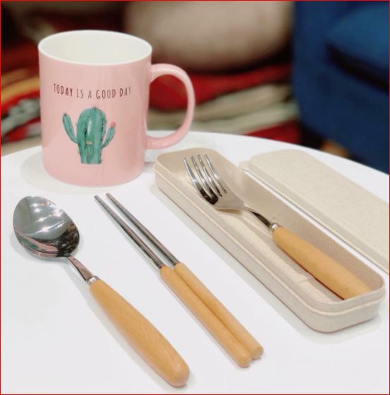 Bộ thìa đũa lúa mạch 3 món kèm hộp.