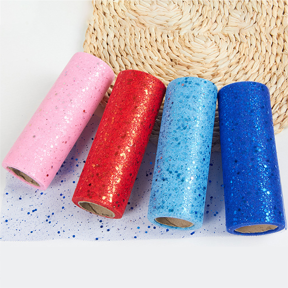 【Best value for money】 Glitter Tulle Fabric Roll 6 Inch 10 Yards Sequin Sparkling Ribbon Spool Netting for Wedding Tutu Skirt Gift Wrapping Party Decor.