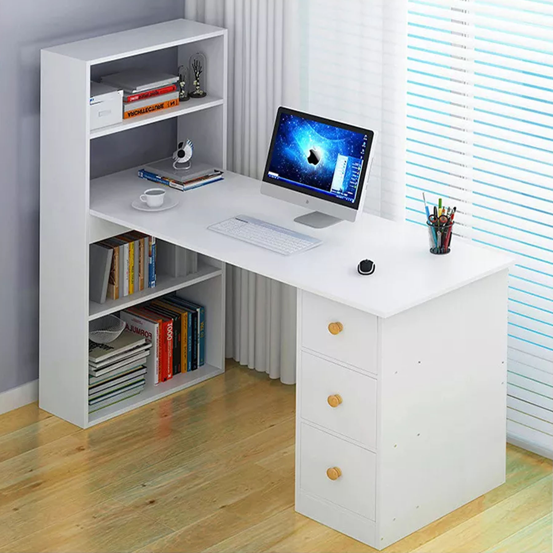 EIDERFINCH A156W Computer Desk Writing Study Table Office With Drawers Book  Shelf And Keyboard Cupboard | Lazada PH