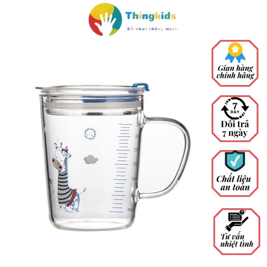 Cốc pha sữa uống nước thủy tinh chia vạch có kèm ống hút - Thingkids