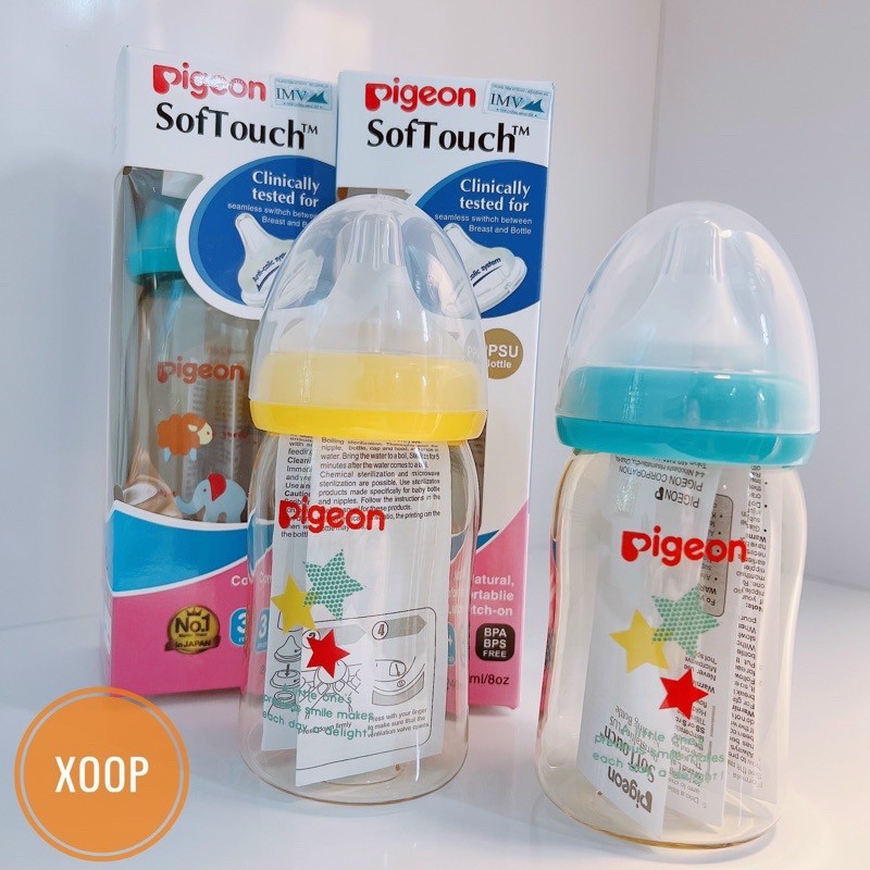 Bình sữa cổ rộng PIGEON SofTouch 160ml (có đổi núm size M, L, LL)