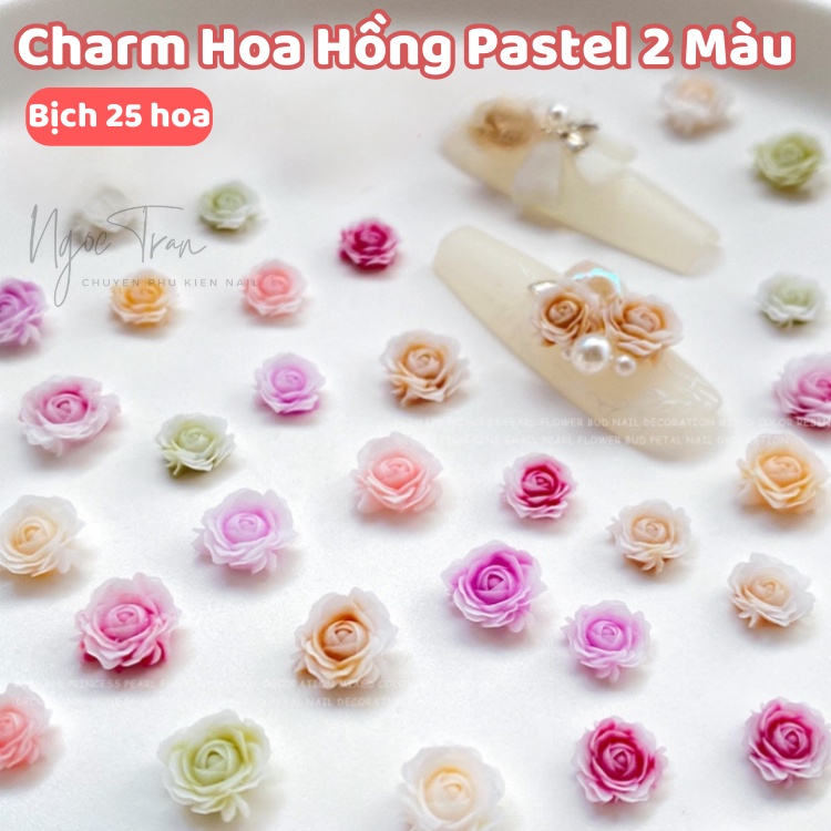 Set 25 Charm Hoa Hồng Pastel 2 Màu | Trang Trí Móng Tay