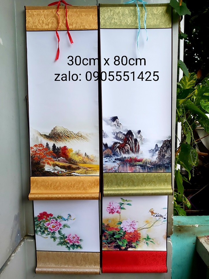 Bộ 4 biểu lụa viết thư pháp in tranh 4 mẫu kích thước 30cm x 80cm