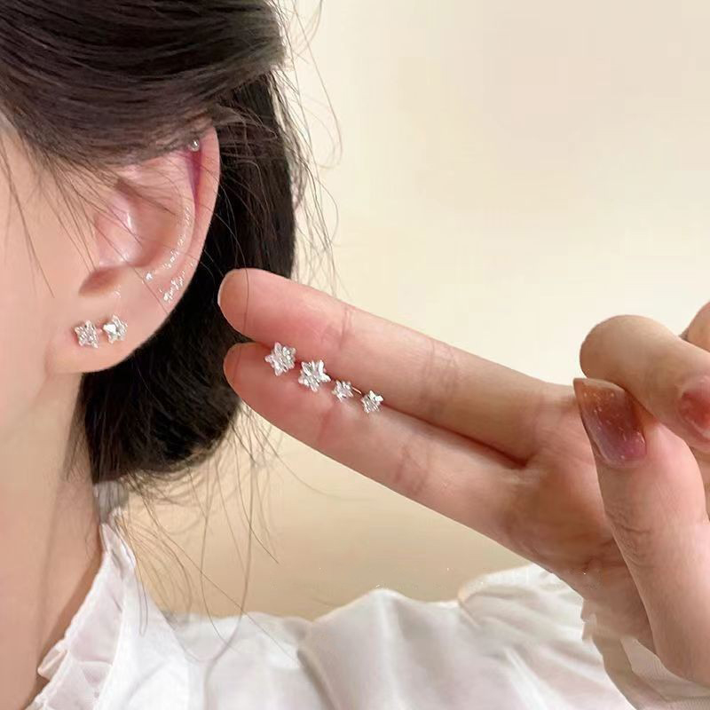 1Pair Trendy Star Crystal Studs Earings Korean Style Aesthetic