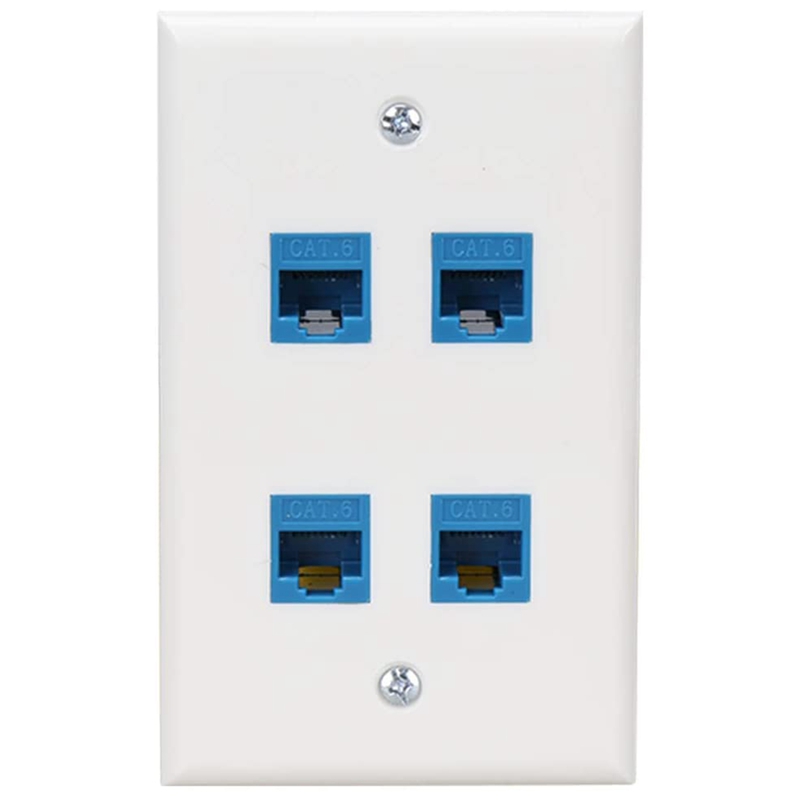 Ethernet Wall Plate 4 Port Wall Plate Female-Female Compatible with for Cat7/6/6E/5/5E Ethernet Devices -Blue