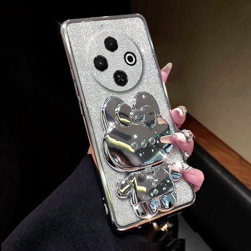 For Tecno Spark 30C Case Camera Protection Semi Transparent Soft Silicone Rabbit bracket Shockproof Exquisite Glitter Powder for Tecno Spark 30C Back Cover. 