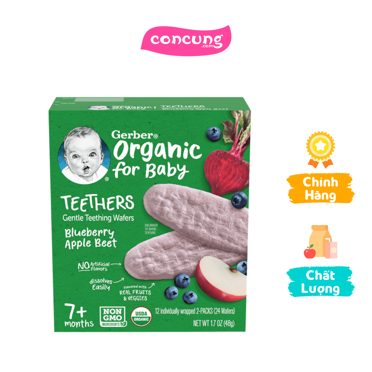Bánh gạo hữu cơ Gerber Organic vị việt quất táo củ cải đỏ