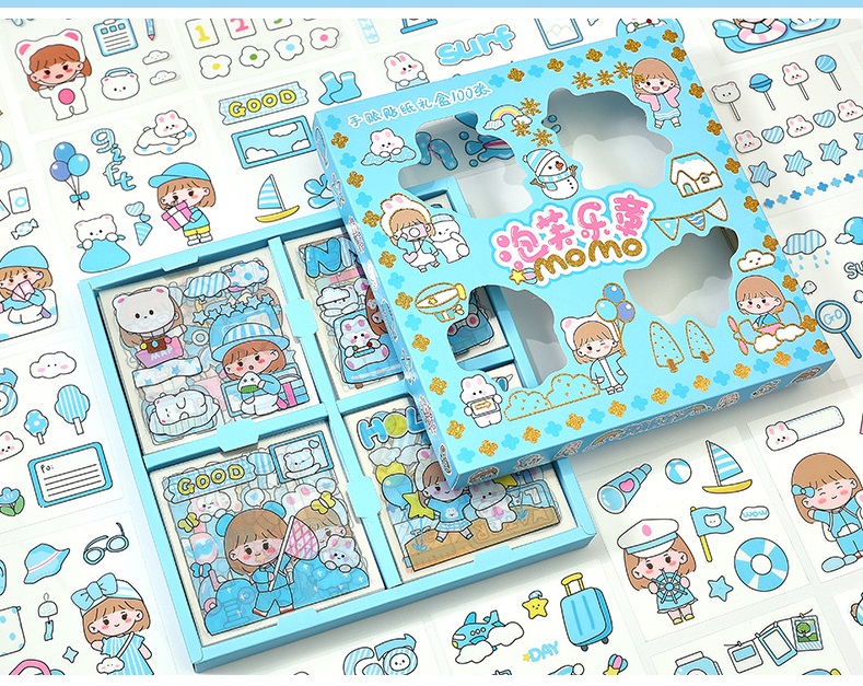 Hộp 100 tấm sticker cute - Momo Chan