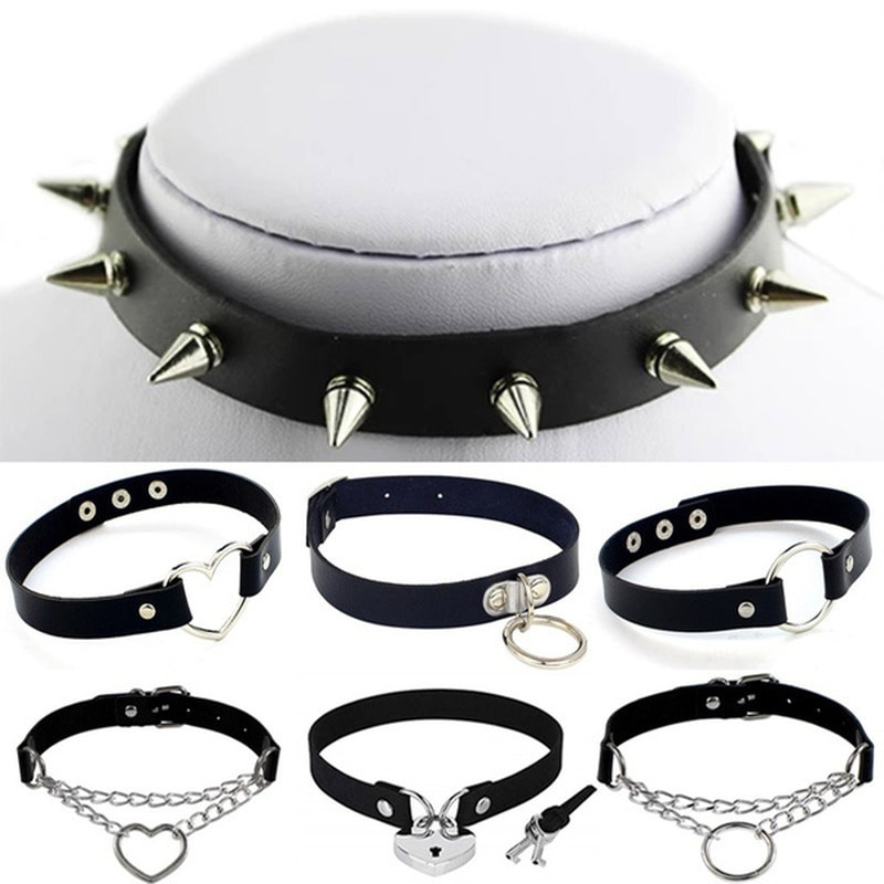Unisex Gothic Choker Necklaces Women Girls Rivet Leather Necklace Rock Kpop Punk Neck Collars Black Choker Necklace Cool Collar.