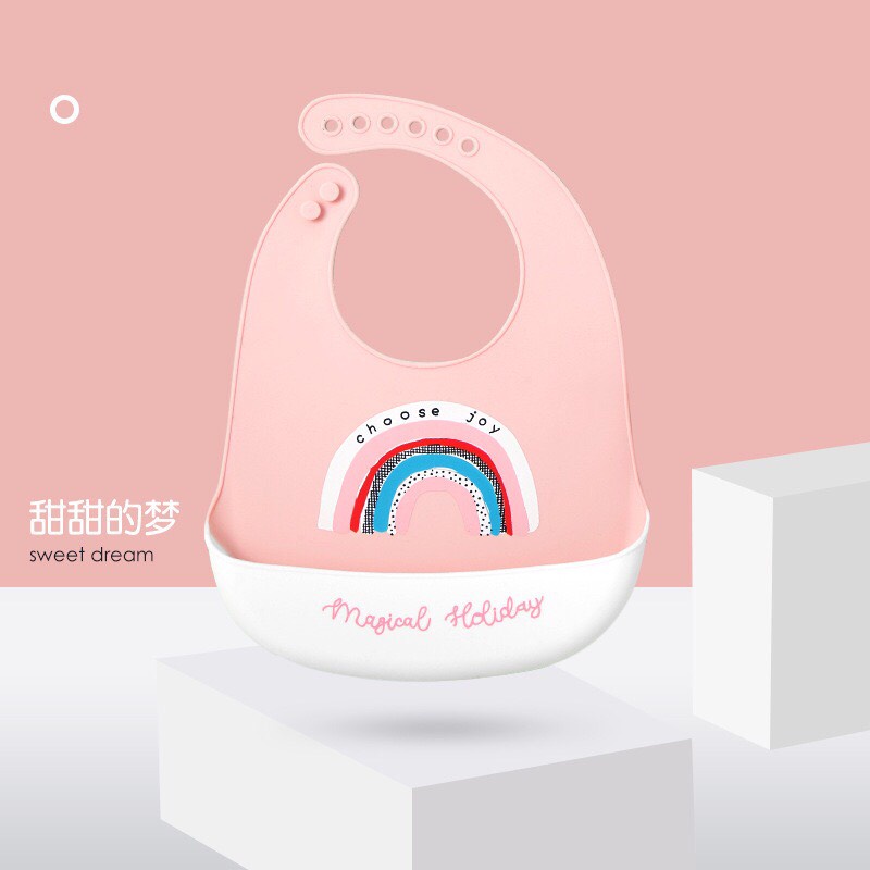 Yếm ăn dặm silicone 3D có máng hứng Muslin Tree
