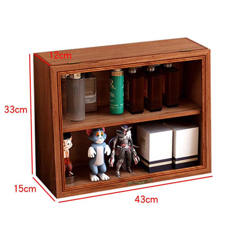 HANGDIAN【Miễn phí vận chuyển】Hộp lưu trữ Retro gỗ đặc, hộp đồ chơi sưu tập cốc, hộp lưu trữ kiểu ngăn kéo Búp bê làm bằng tay, Giá trưng bày mỹ phẩm để bàn