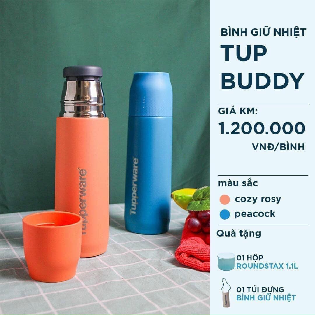 BÌNH GIỮ NHIỆT TUPP BUDDY 520ML[Tặng túi đựng bình]