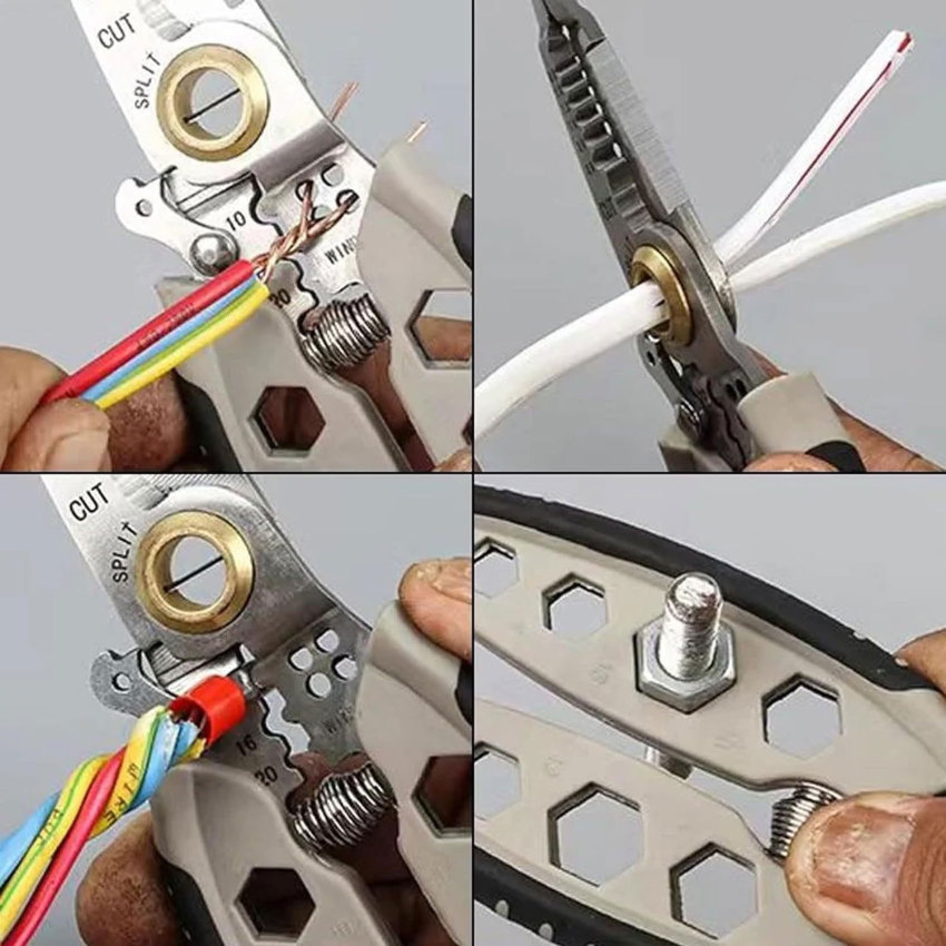 Kìm tuốt dây điện đa năng 7 inch, công cụ đặc biệt thợ điện để cắt dây cáp, kéo, ép, vặn ốc