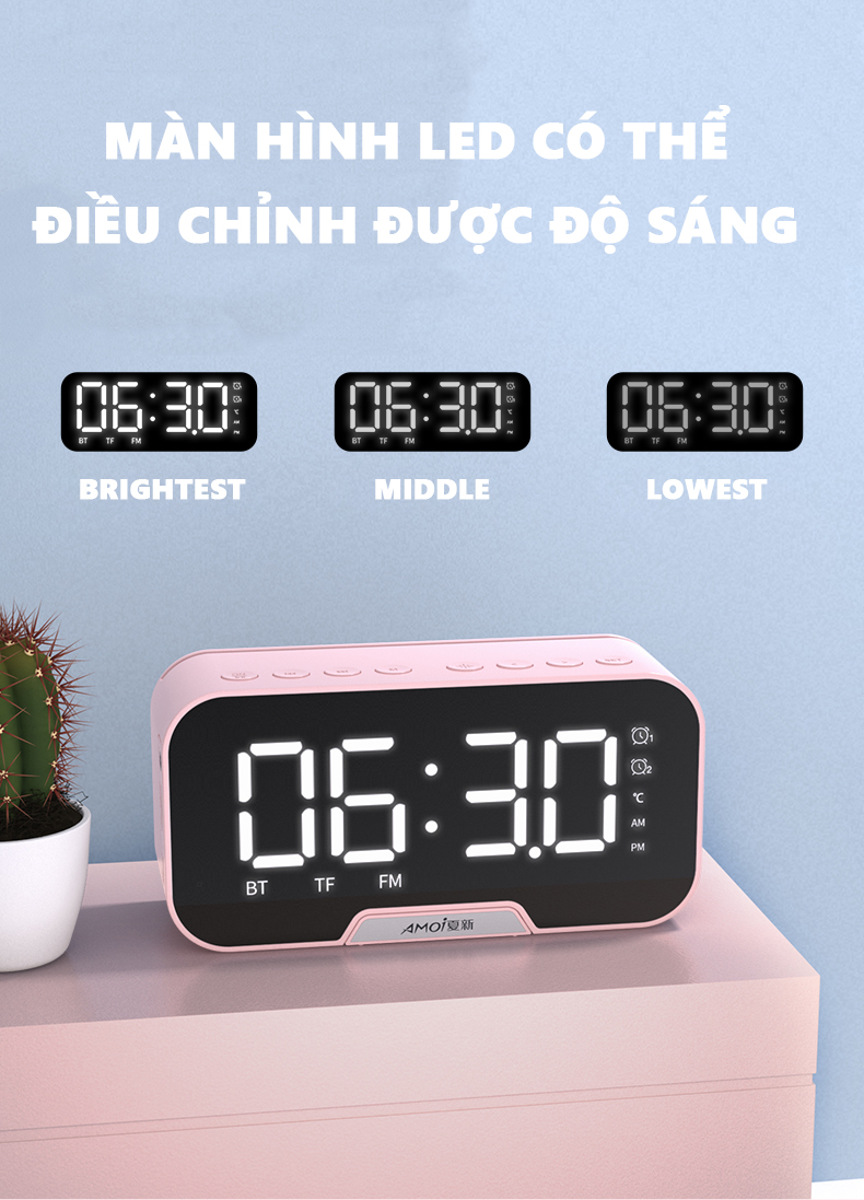 Loa không dây D88 tích hợp đo nhiệt độ phòng, loa kiêm giá đỡ điện thoại, đồng hồ báo thức, loa bluetooth 5.0, loa mini âm thanh hifi