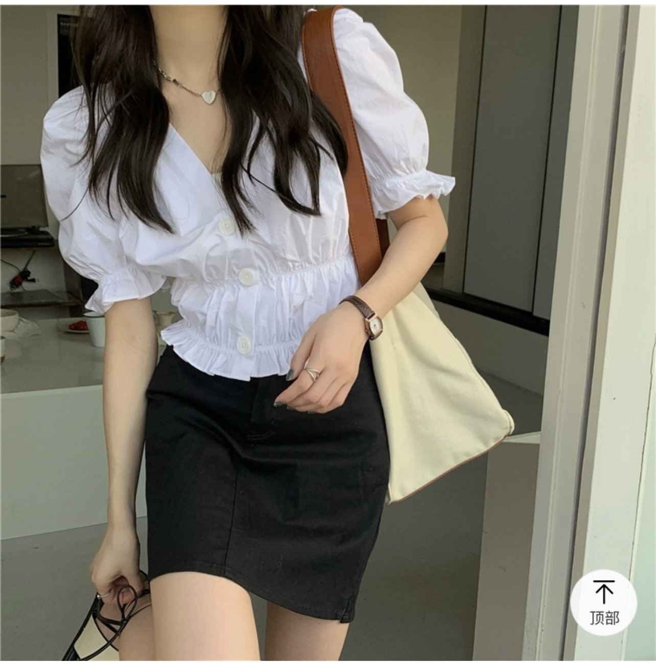 Áo Sơ mi 3 cúc croptop bánh bèo