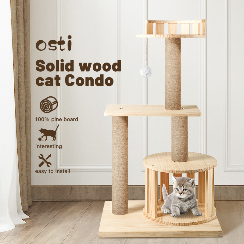 Osti Solid Wood Cat Tree Tower with Scratching Post for Indoor Cats Kitty House Lazada PH