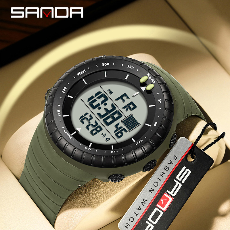 Sanda Classic Style Large Screen Sports Multi functional Trendy Waterproof Night Light LED Men's Watch SD6256-3.