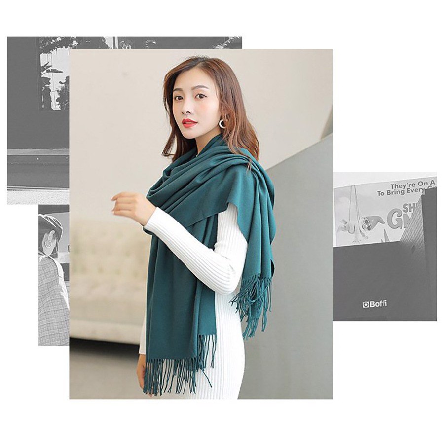 Khăn quàng choàng cổ nữ mùa đông len cashmere đẹp giữ ấm văn phòng công sở màu vàng nghệ KHAGU