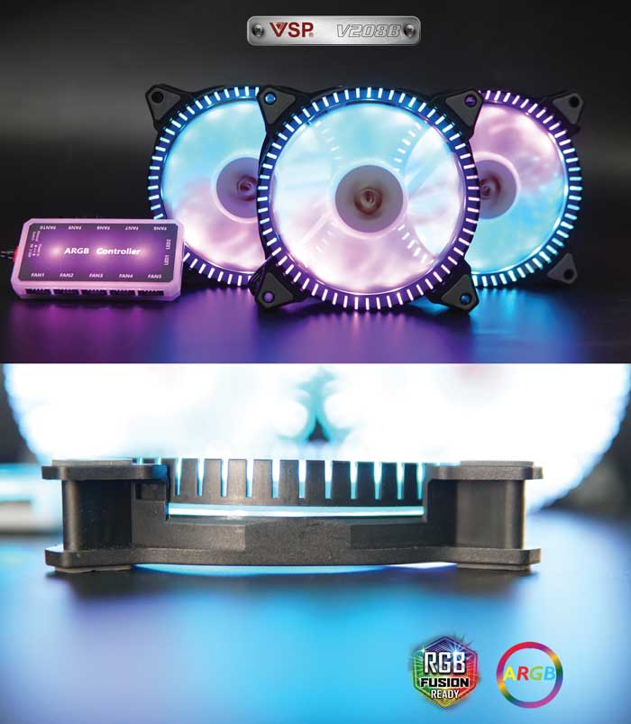 Bộ 3 quạt tản nhiệt VSP V208B LED RGB