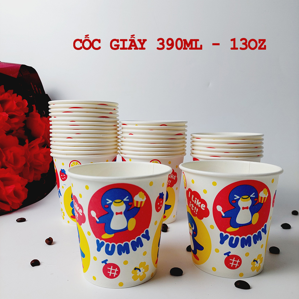 Combo 50 chiếc cốc giấy 390ml họa tiết YUMMY size 13oz