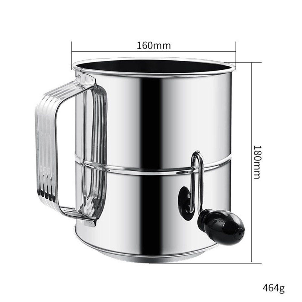 【HOMESTYLISH】 Stainless Steel Flour Sieve with Rotating Mixing Handle for Cake Making Great