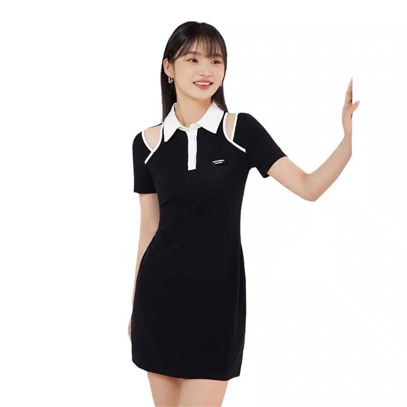 NICK American style polo neck hollow waist dress