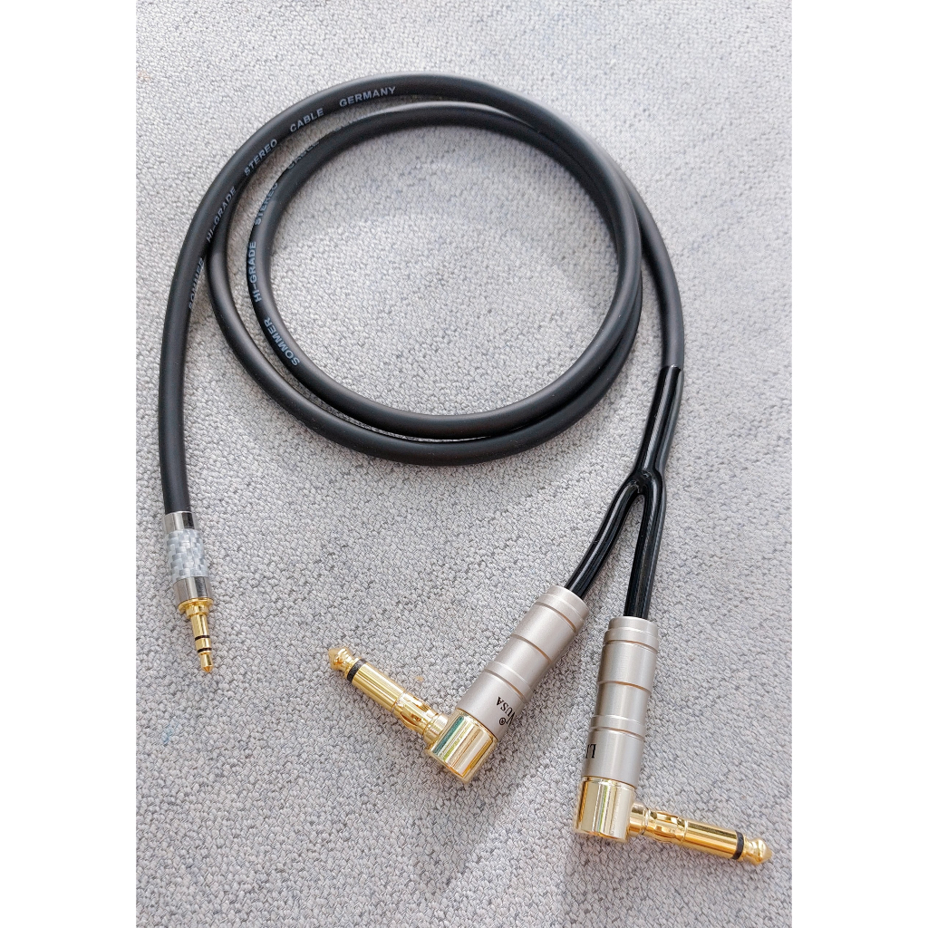 Dây 1 đầu 3.5mm ra 2 jack 6.5mm góc vuông- dây cáp sommer chuyển từ jack 3.5 ly ra 2 đầu jack 6 ly vuông hàng chất lượng