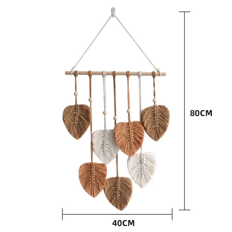 Chic Feather Boho Macrame Wall Decor Handmade Yarn Tassels Woven Wall Art Leaf Tapestry Decoration