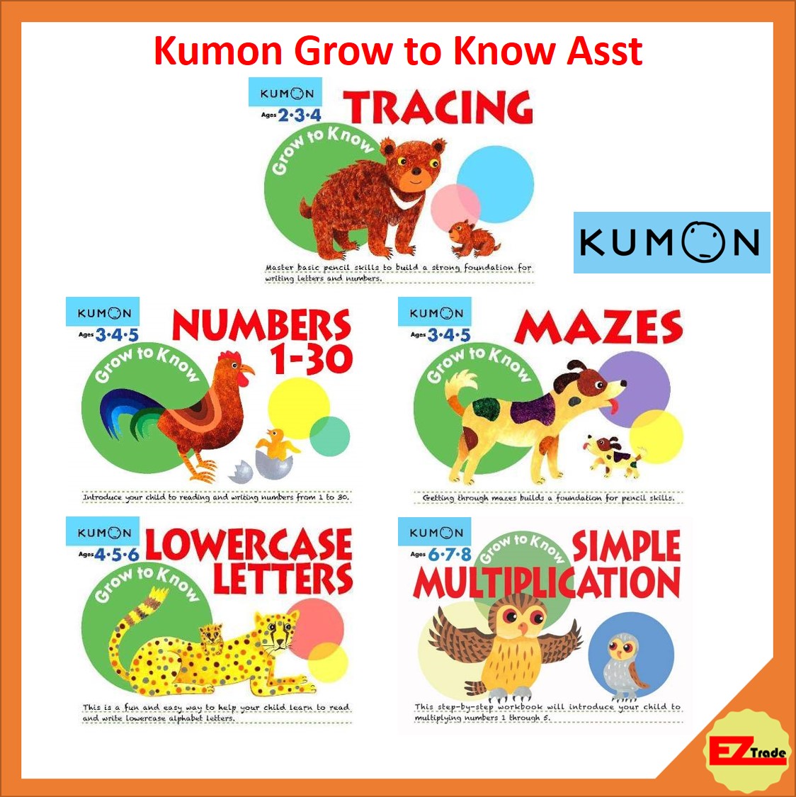 Kumon Books, Grow to Know Lowercase Letters, Mazes, Numbers, Tracing