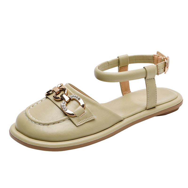 Xăng đan da thật 1.5cm phối nút kim loại thời trang cho nữ