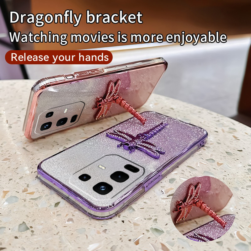 New Phone case infinix Note 50S 50X Back cover with Gradient 3D dragonfly Stand Bracket Luxury Slim Plating Glitter Girls For infinix Note 50X 50S case. 