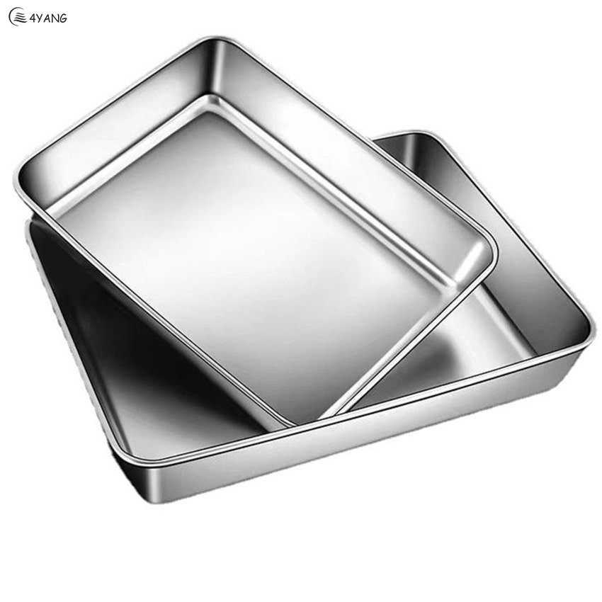 Thickened Square Plate Stainless Steel Rectangular Food Storage Pan Commercial Dish Tray Freshing Lunch Box Container