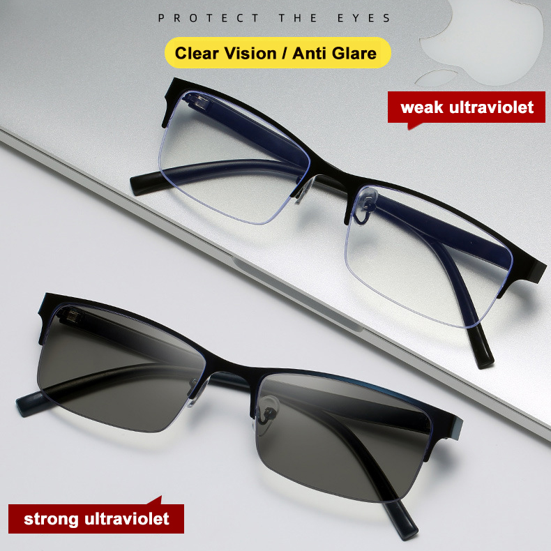 แว่นกันแดดธรรมดา/เลนส์เปลี่ยนสีได้แว่นสายตาสั้นสไตล์ธุรกิจครึ่ง
