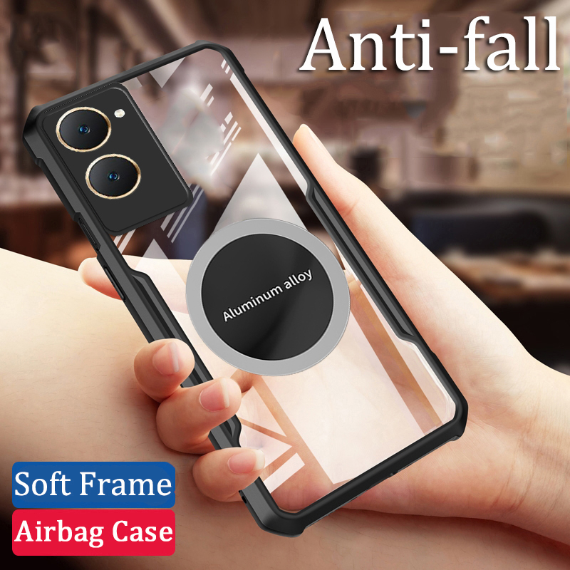 For Vivo Y18 Y38 Y28 Y03 Y18S Y100 Y200 Y17S Y15 Y15S Y15A Case Hard Clear Transparent Shockproof Car Holder Adsorb Hollow Out Ring Cover Vivo Y27 Y36 Y03 Y18 Y28 Y38 Y03 Y17 Y19 Y22 Y22S Y21 Y21S Back cover Phone cases.