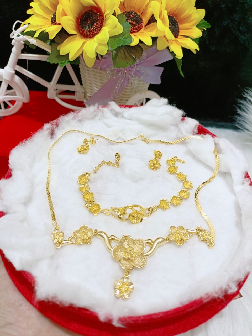 Combo bộ trang sức cưới 3 món mạ 24k tặng kèm hộp nhung