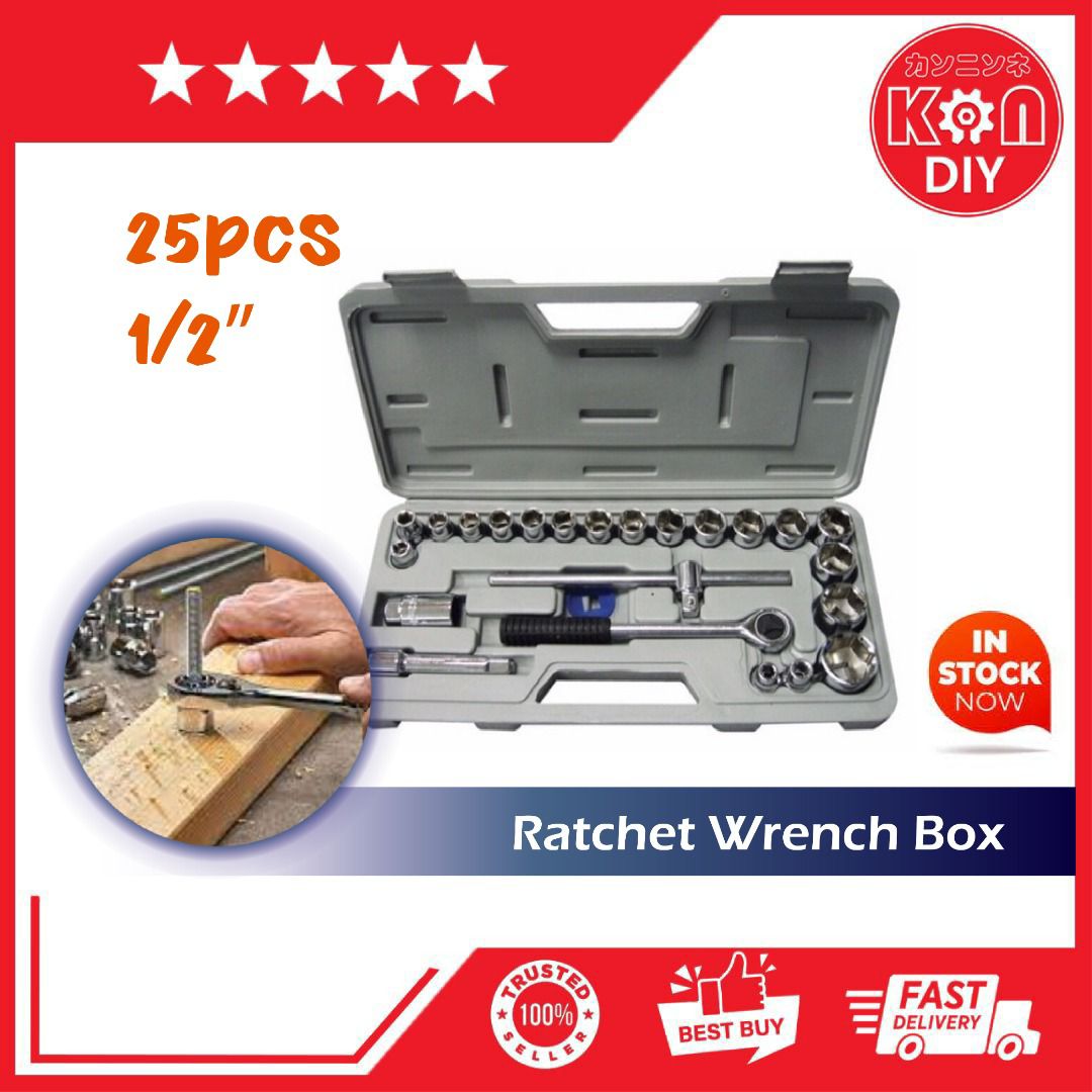 KNNDIY ABT TOOLS 25PCS 1/2” RATCHET WRENCH BOX SOCKET SET Lazada