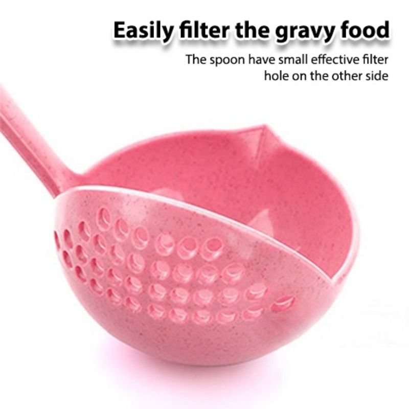 Multifunctional Wheat Straw Spoon 2-in-1 Long Handle Plastic Household Filter Cooking Colander Kitchen Accessories